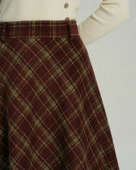 Red Plaid Floral Midi Skirt | Rihoas