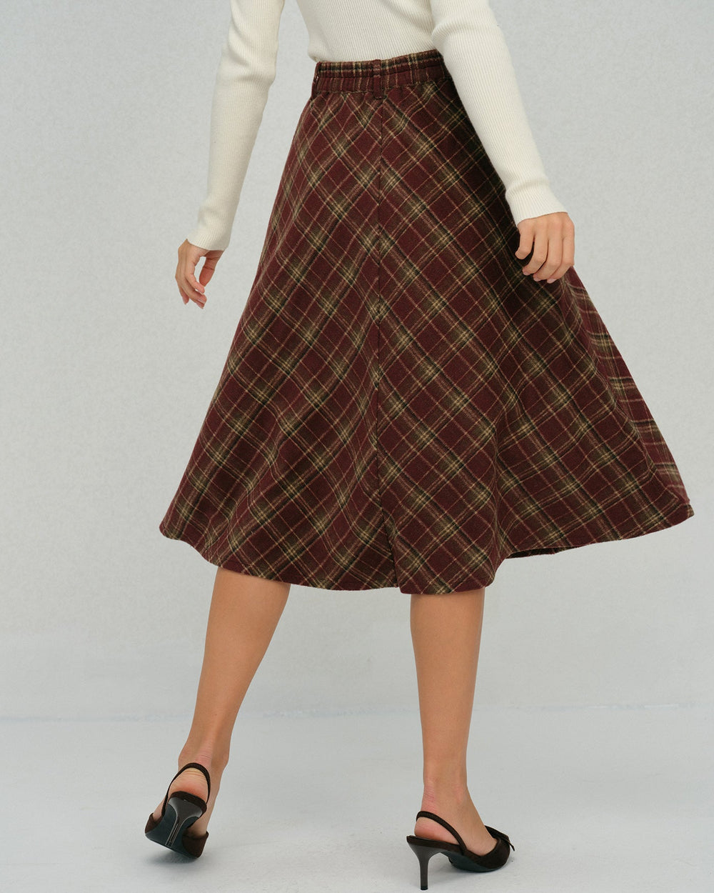 Red Plaid Floral Midi Skirt | Rihoas
