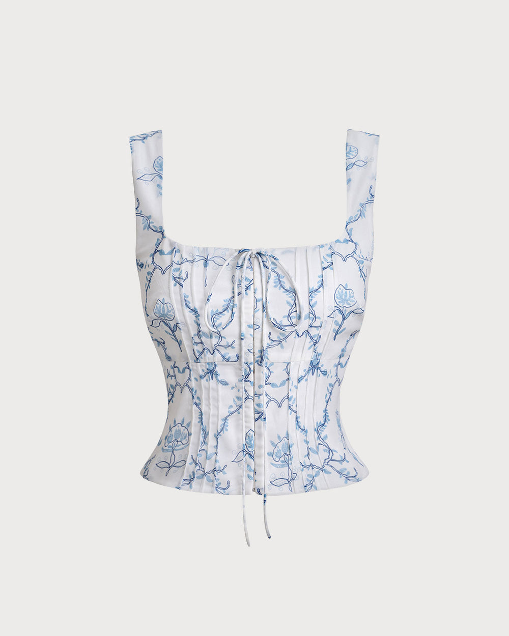 White Floral Ruched Tank Top | Rihoas