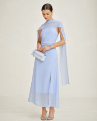 Blue Cowl Neck Strap Chiffon Maxi Dress | Rihoas