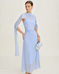 Blue Cowl Neck Strap Chiffon Maxi Dress | Rihoas