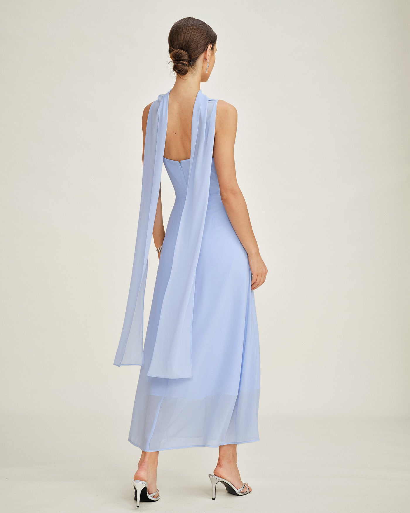 Blue Cowl Neck Strap Chiffon Maxi Dress | Rihoas