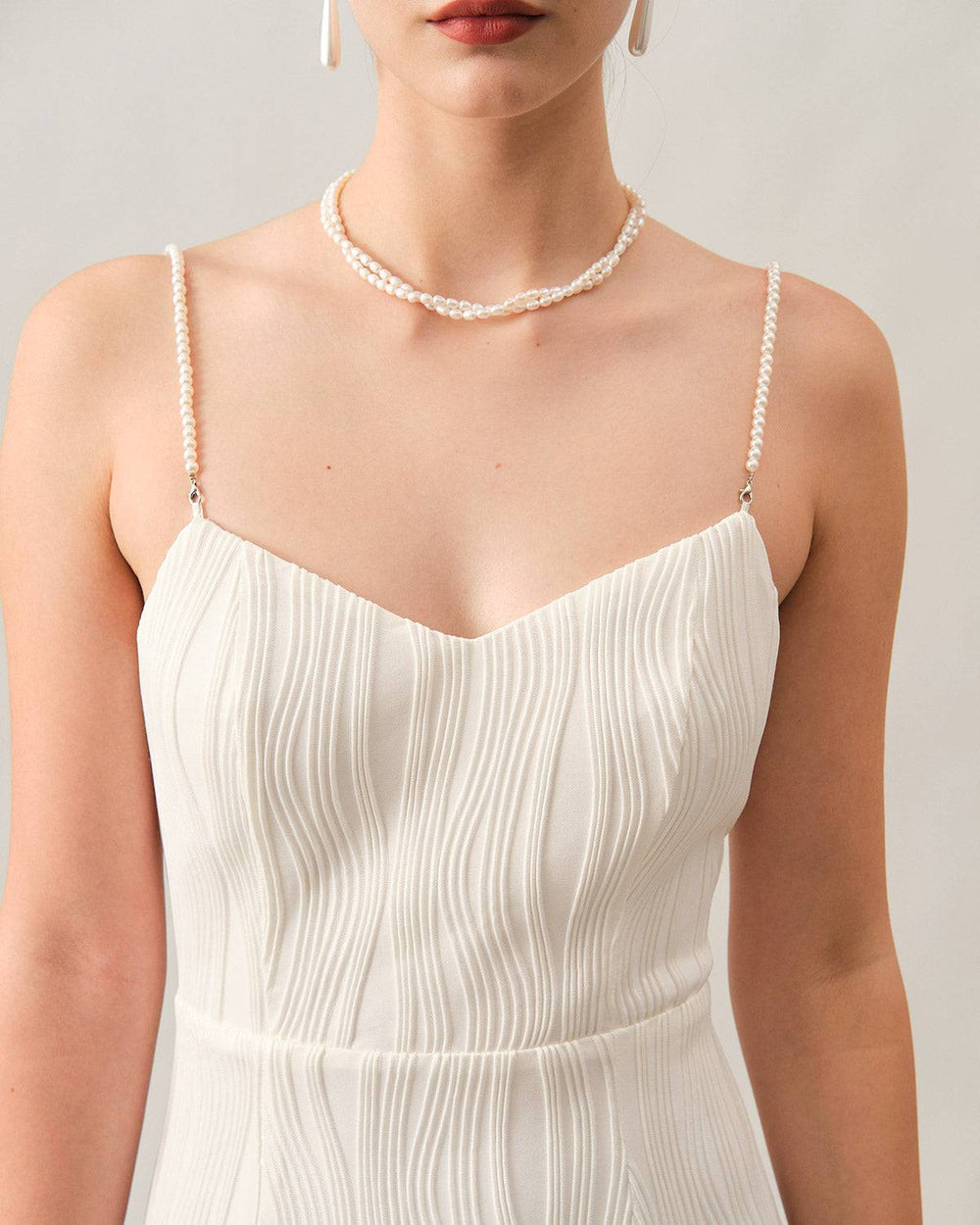 The Wave Textured Pearl Strap Midi Dress | Rihoas