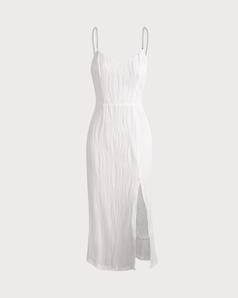 The Wave Textured Pearl Strap Midi Dress | Rihoas