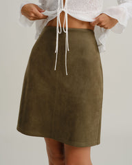 Green Suede Straight Mini Skirt | Rihoas