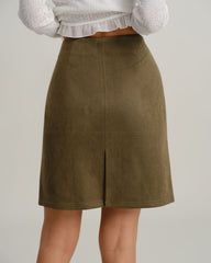 Green Suede Straight Mini Skirt | Rihoas