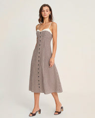 Coffee Plaid Slip Midi Dress | Rihoas