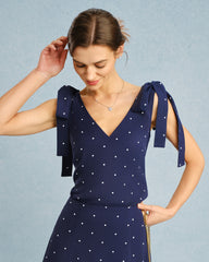 Navy V Neck Polka Dot Cami Top | Rihoas