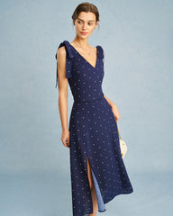 Navy V Neck Polka Dot Cami Top | Rihoas