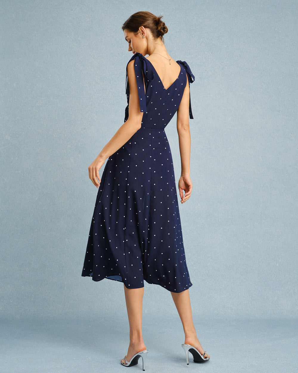 Navy V Neck Polka Dot Cami Top | Rihoas