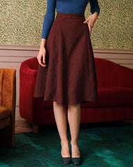 Burgundy High Waisted Tweed Skirt | Rihoas