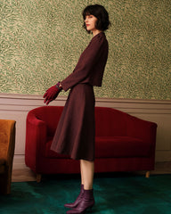 Burgundy High Waisted Tweed Skirt | Rihoas