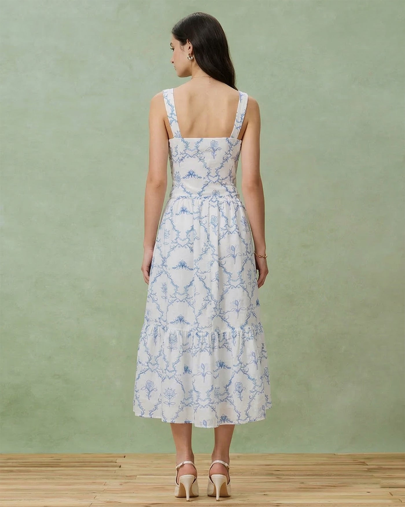 White Floral Tiered Midi Skirt | Rihoas