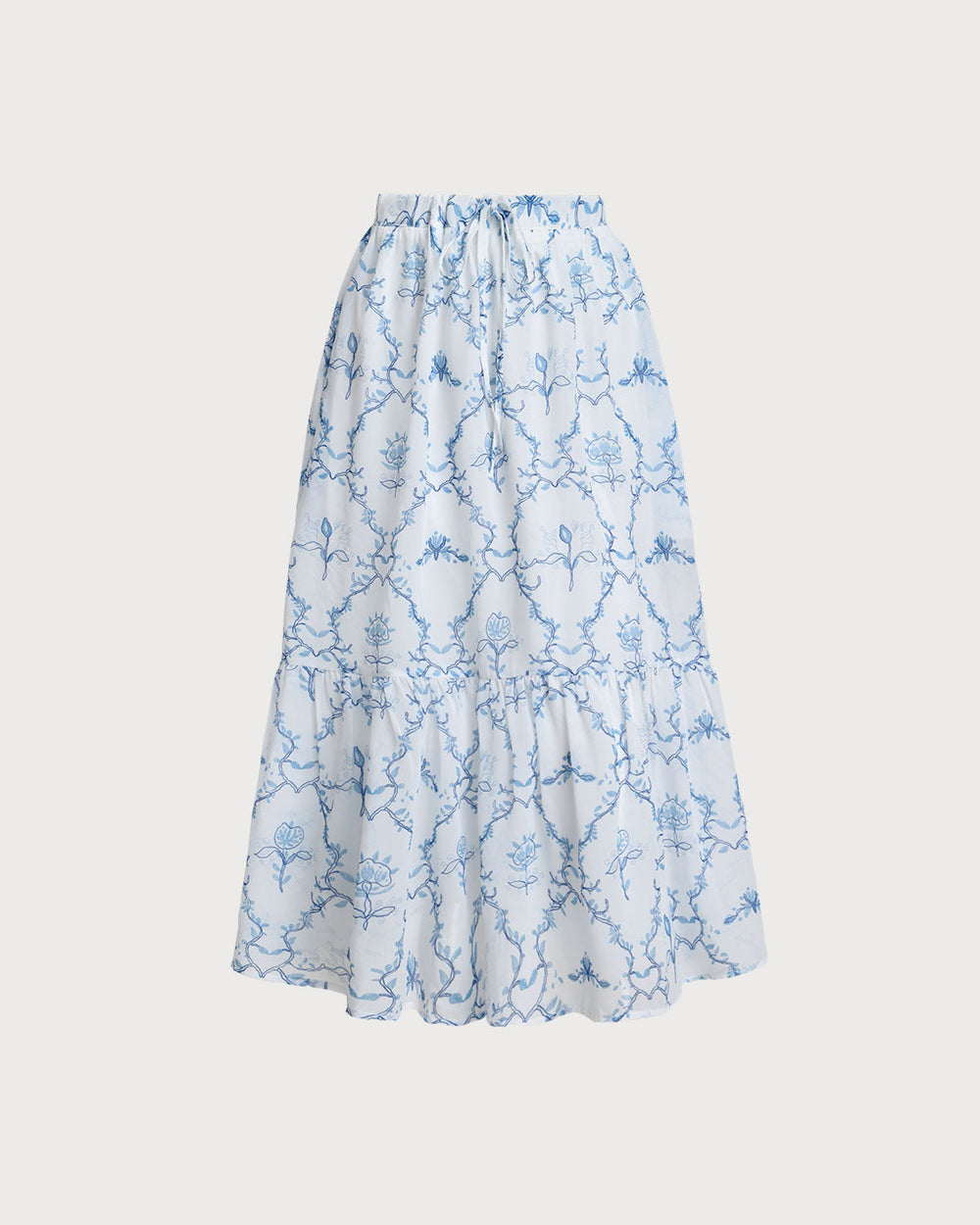White Floral Tiered Midi Skirt | Rihoas
