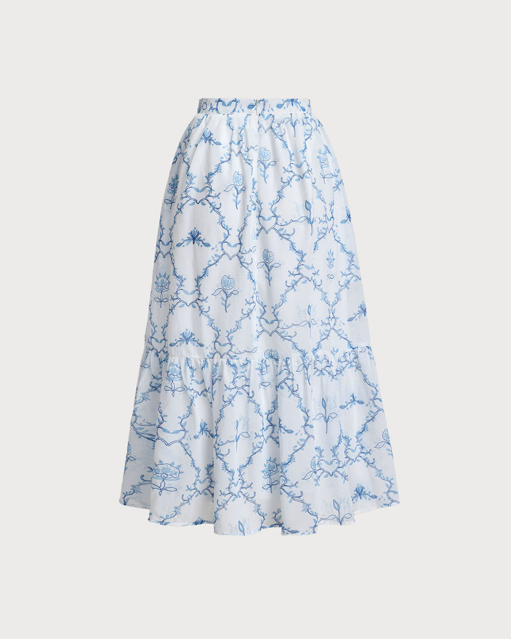 White Floral Tiered Midi Skirt | Rihoas