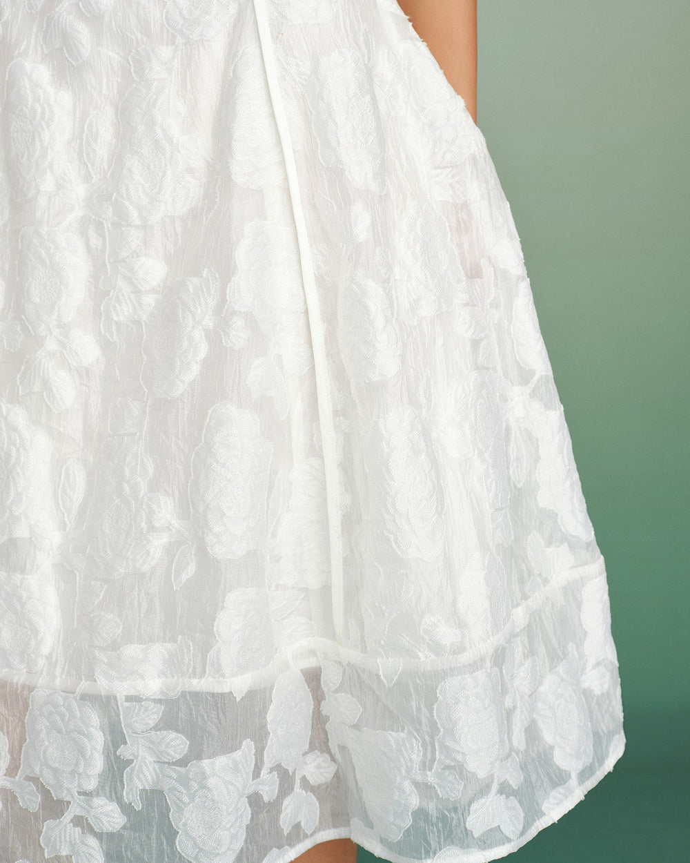 White Square Neck Jacquard Slip Midi Dress | Rihoas