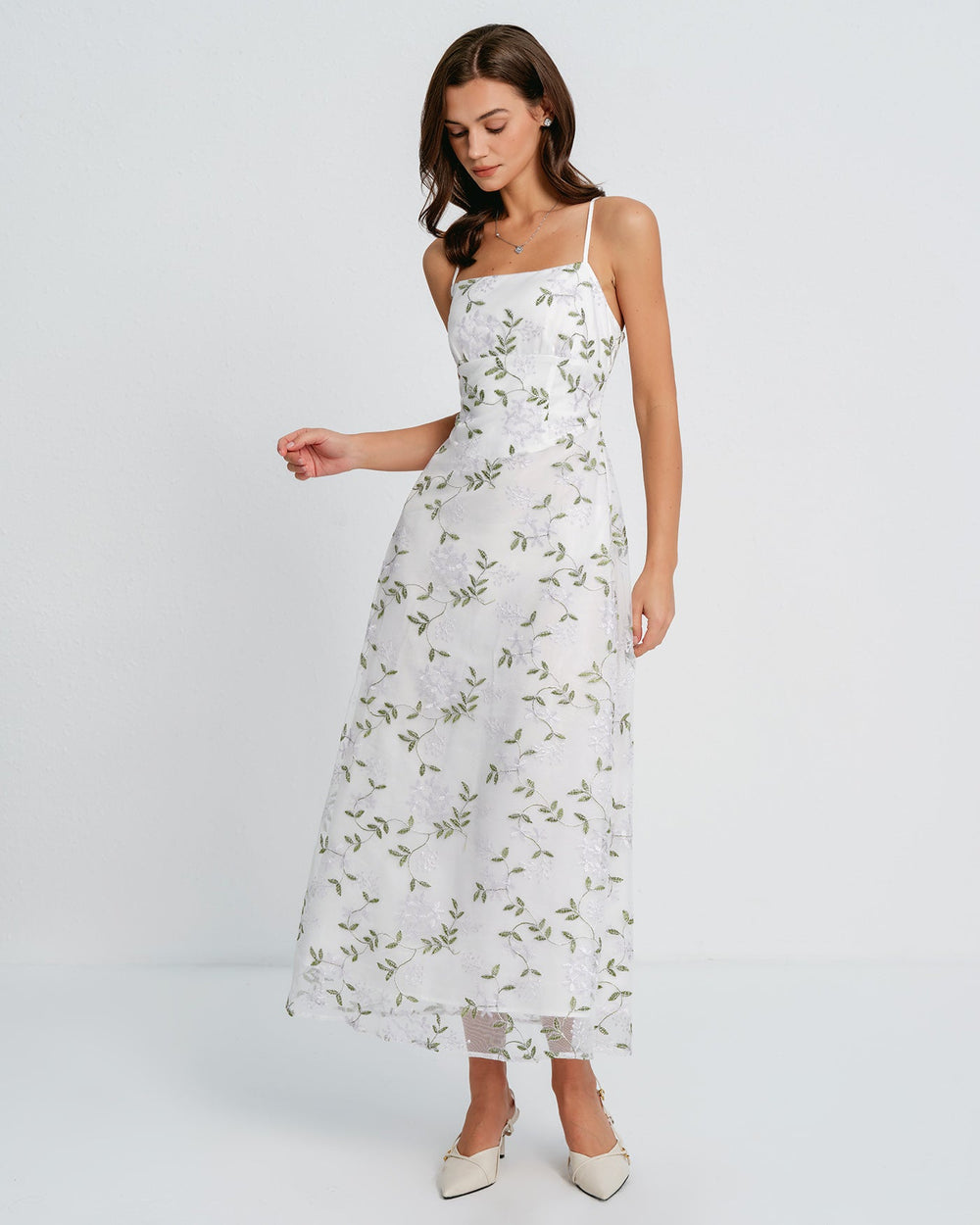 White Floral Slip Maxi Dress | Rihoas