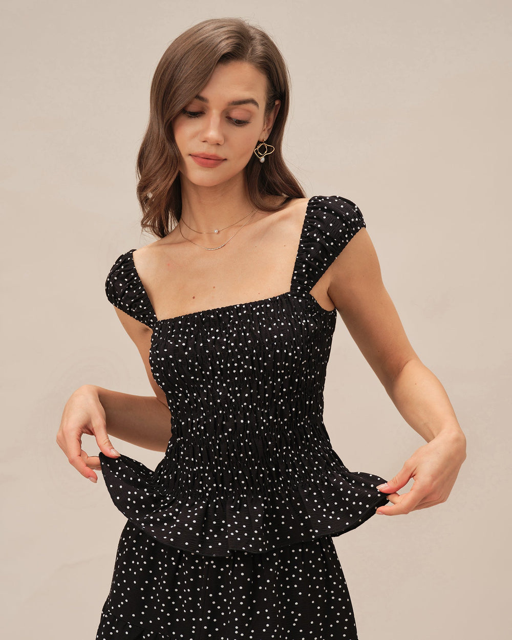 Black Square Neck Polka Dot Tank Top | Rihoas