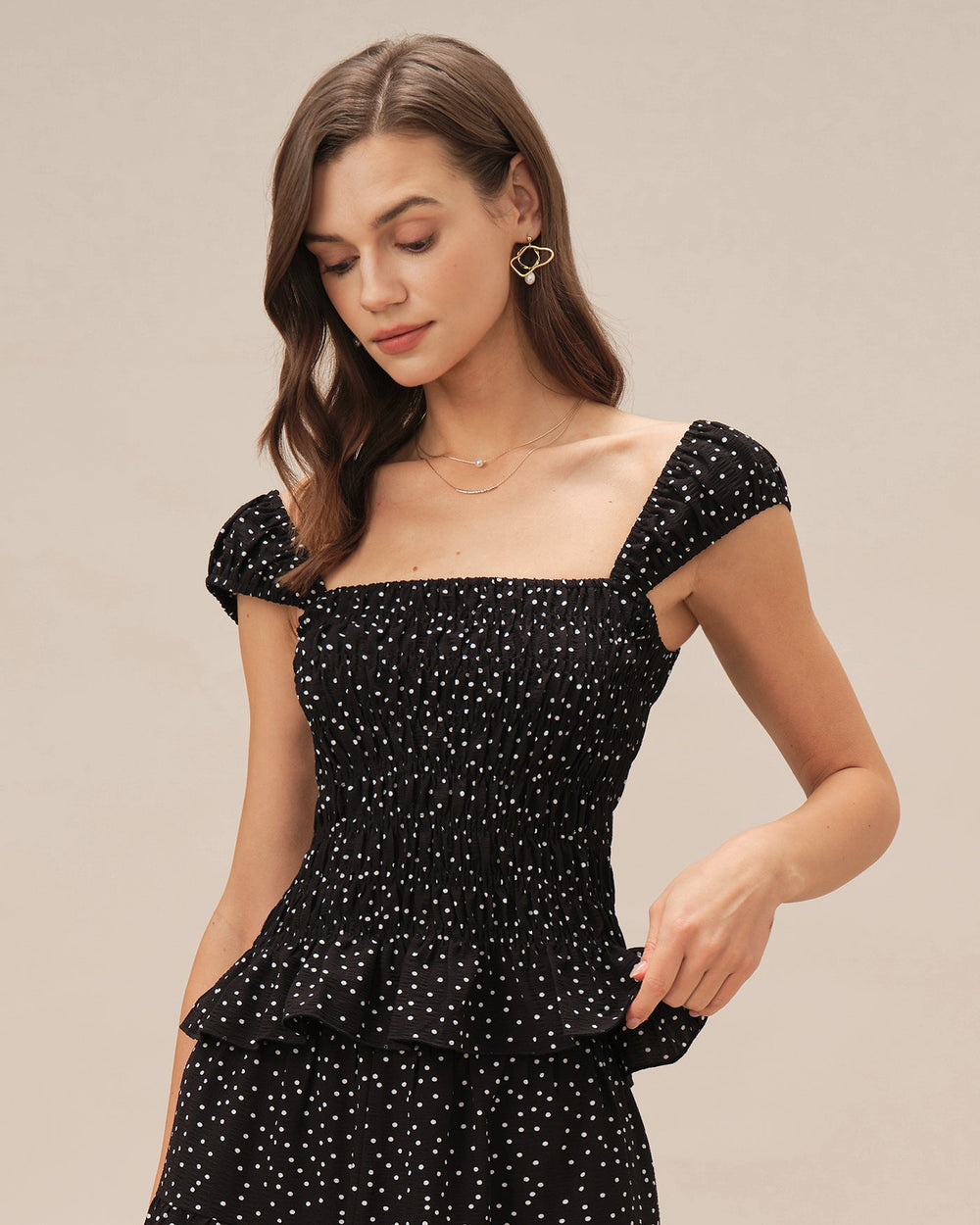 Black Square Neck Polka Dot Tank Top | Rihoas