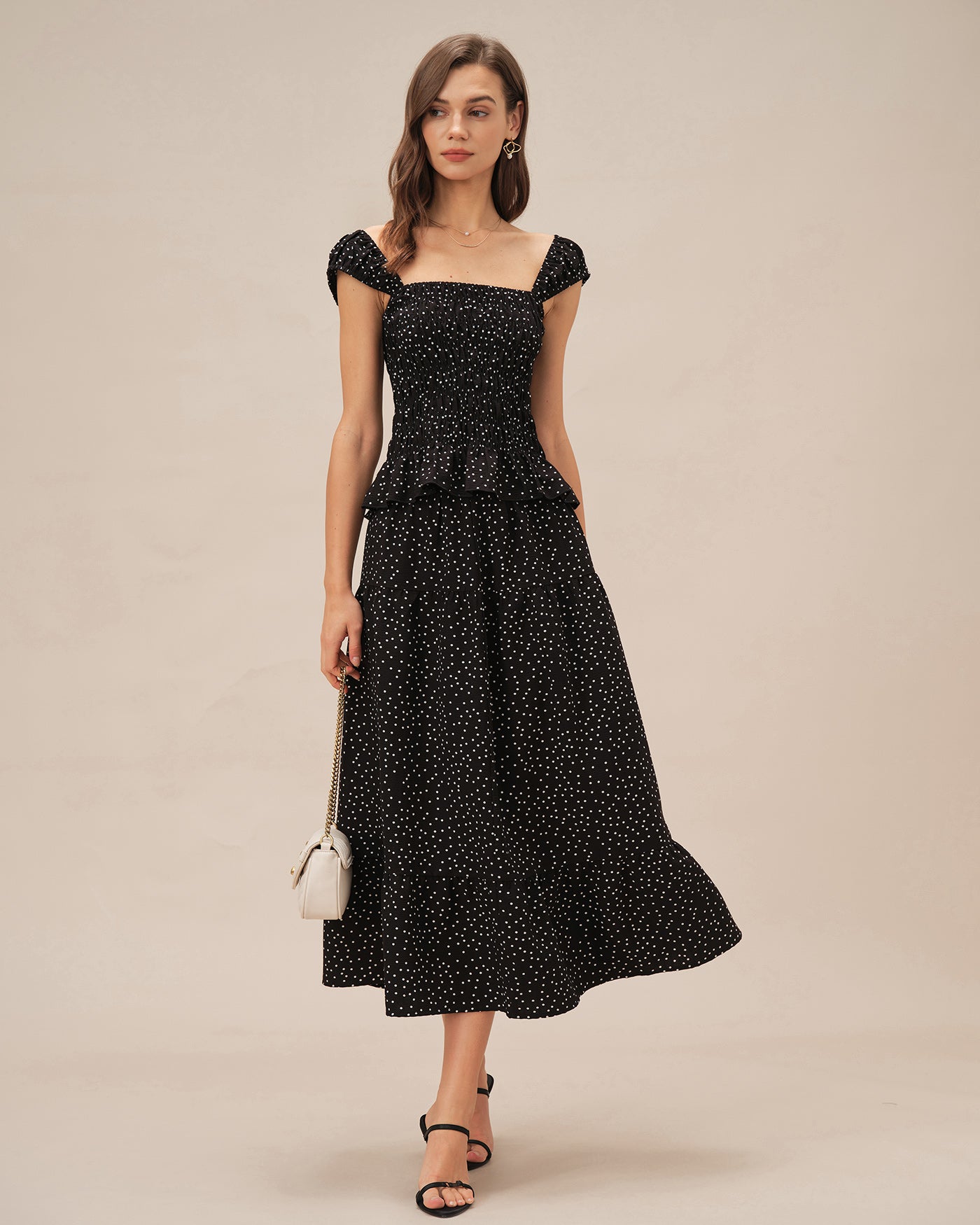 Black Square Neck Polka Dot Tank Top | Rihoas