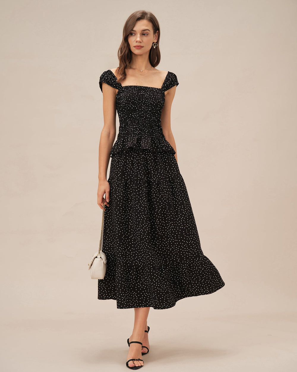 Black Square Neck Polka Dot Tank Top | Rihoas
