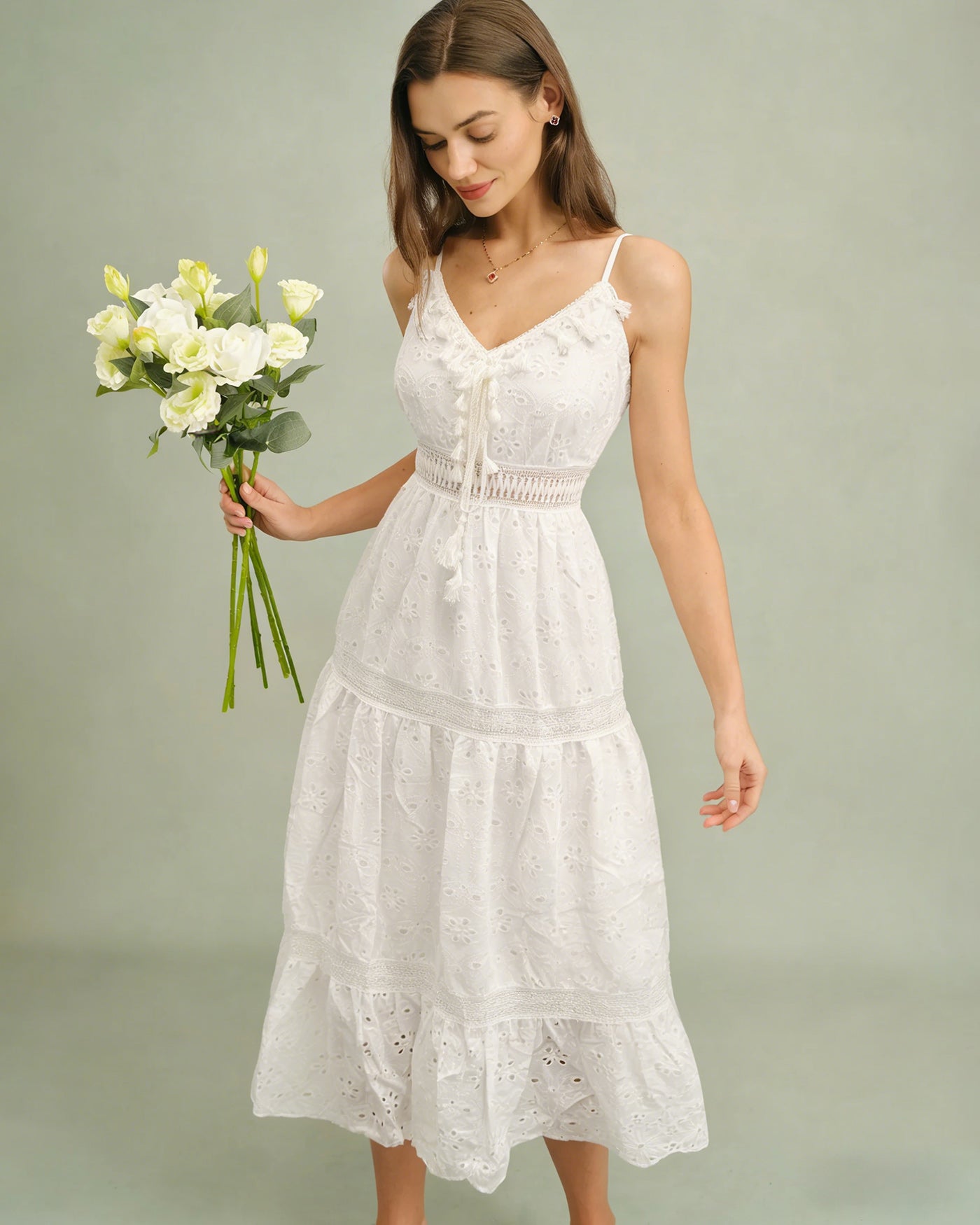 White Shirred Slip Maxi Dress | Rihoas