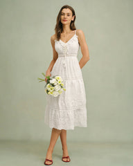 White Shirred Slip Maxi Dress | Rihoas