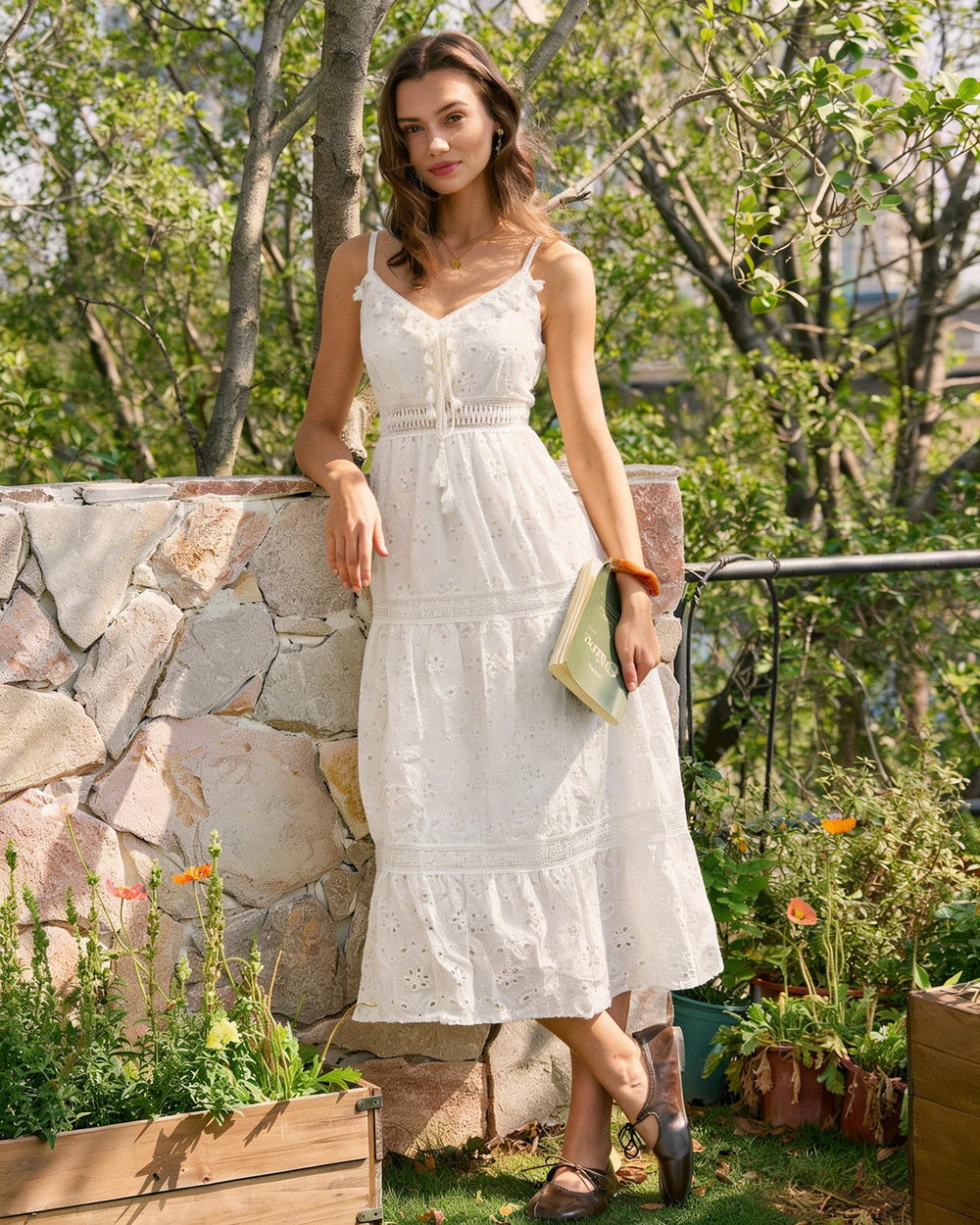 White Shirred Slip Maxi Dress | Rihoas