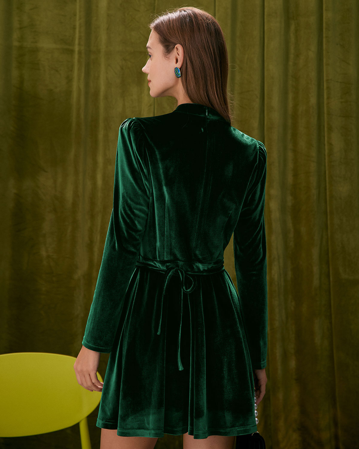 The Green Stand Cut Out Velvet Mini Dress | Rihoas