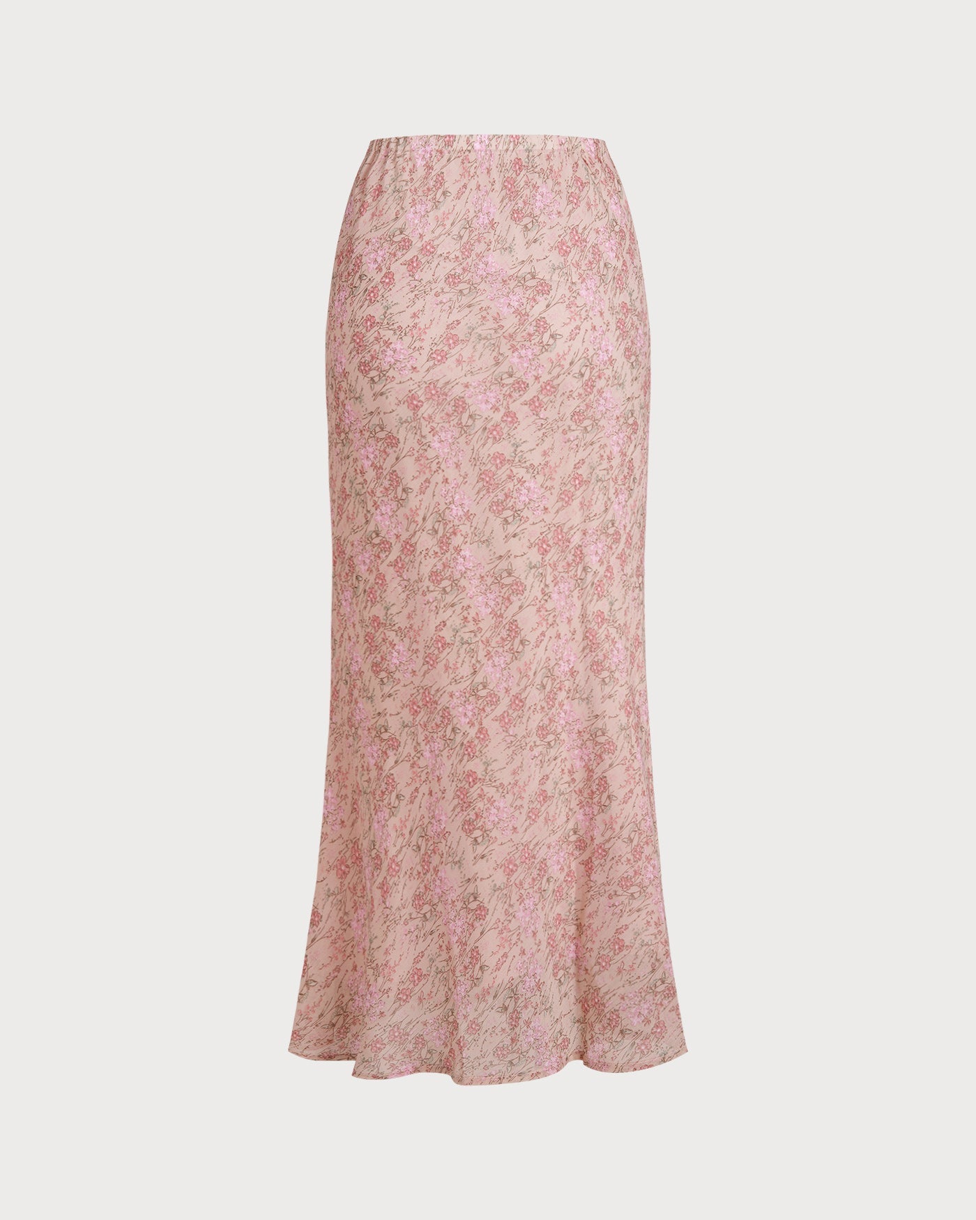 Pink Elastic Waist Floral Skirt | Rihoas
