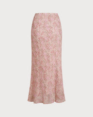 Pink Elastic Waist Floral Skirt | Rihoas