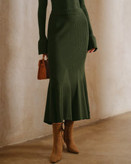 Green Knit Mermaid Midi Skirt | Rihoas