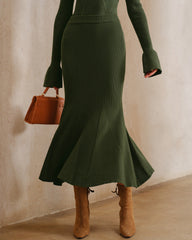 Green Knit Mermaid Midi Skirt | Rihoas