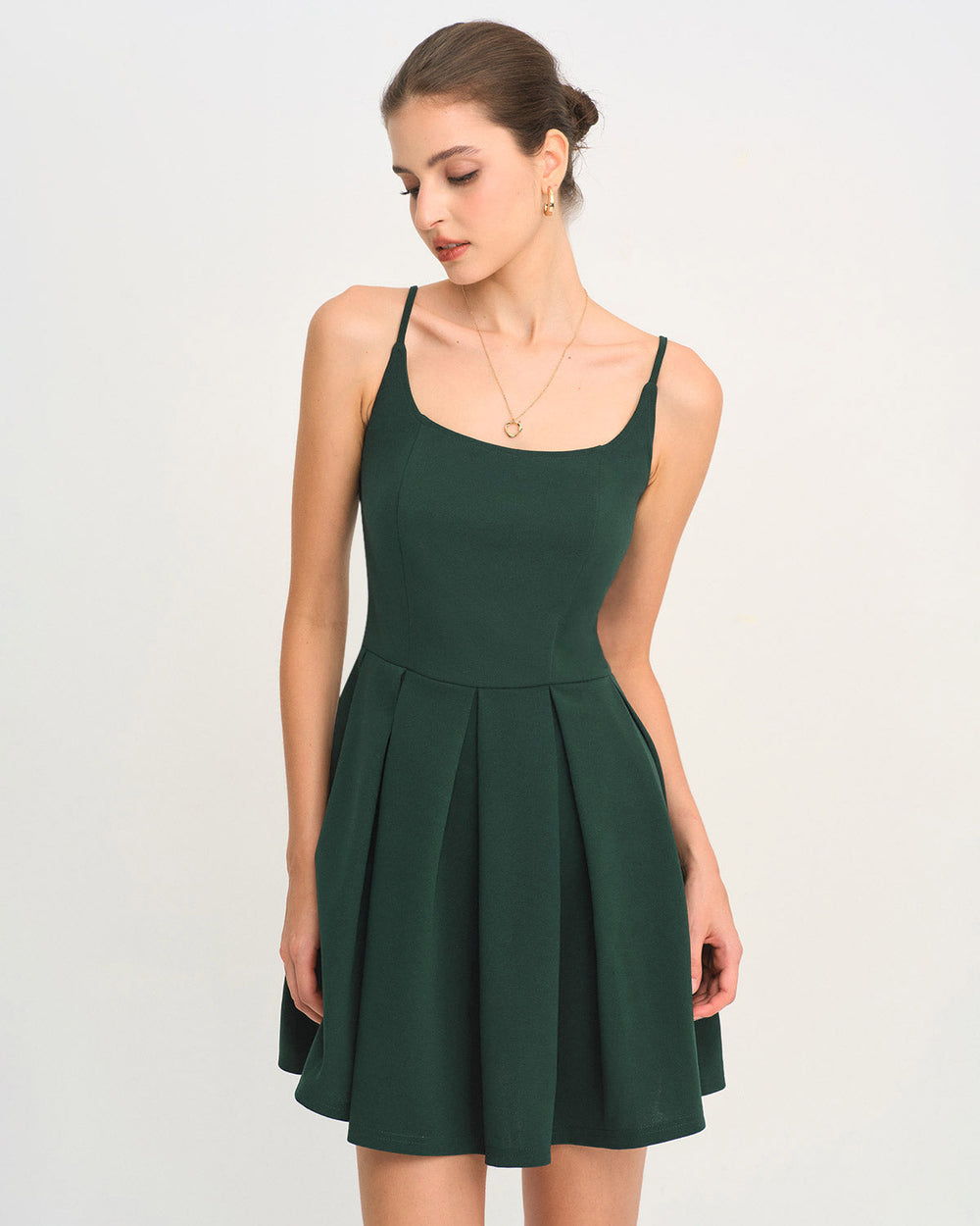 Green A-Line Pleated Slip Mini Dress | Rihoas