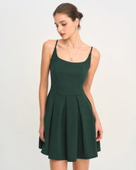 Green A-Line Pleated Slip Mini Dress | Rihoas