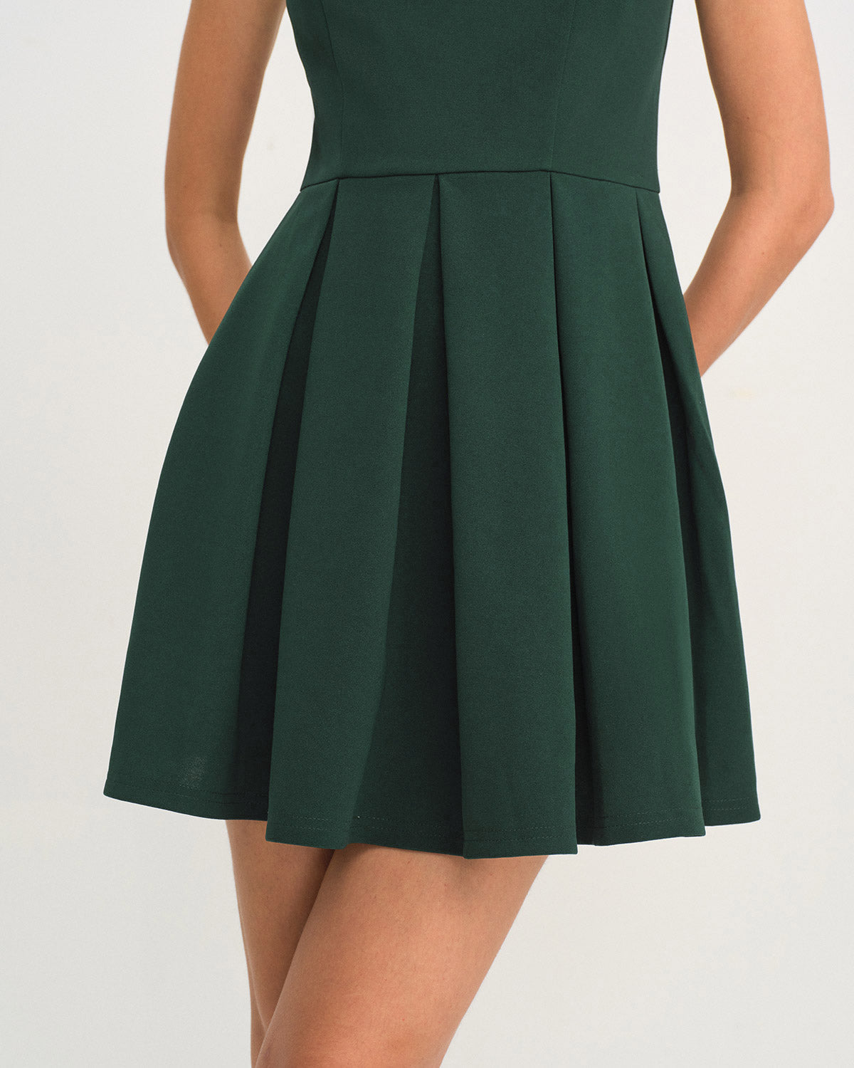Green A-Line Pleated Slip Mini Dress | Rihoas