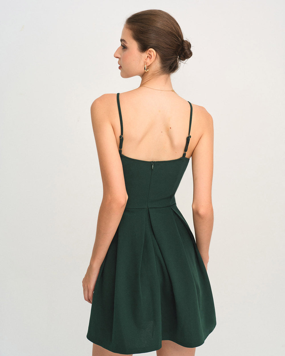 Green A-Line Pleated Slip Mini Dress | Rihoas
