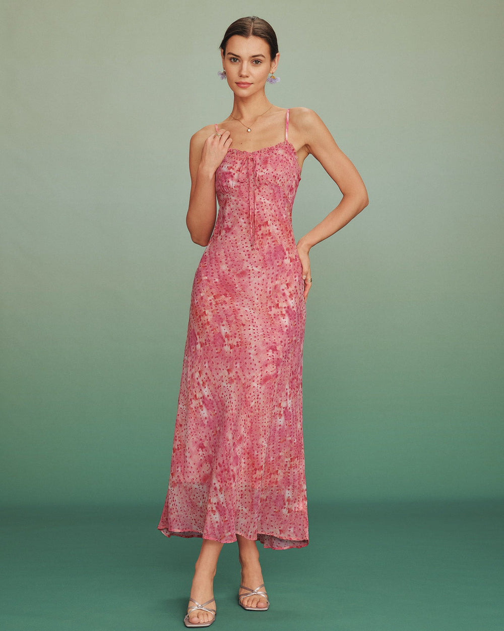 Pink Polka Dot Slip Maxi Dress | Rihoas