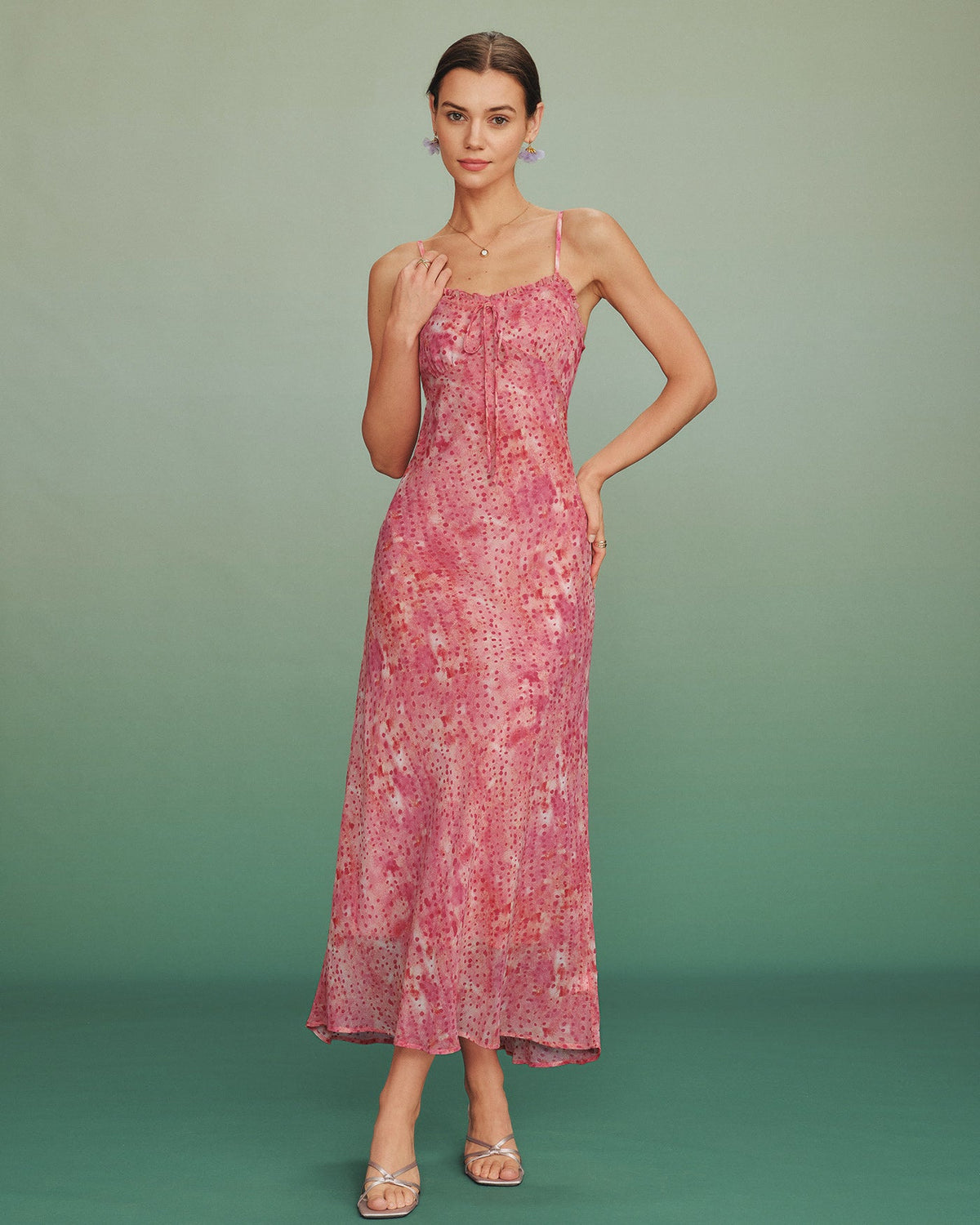 Pink Polka Dot Slip Maxi Dress | Rihoas