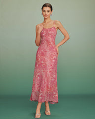 Pink Polka Dot Slip Maxi Dress | Rihoas