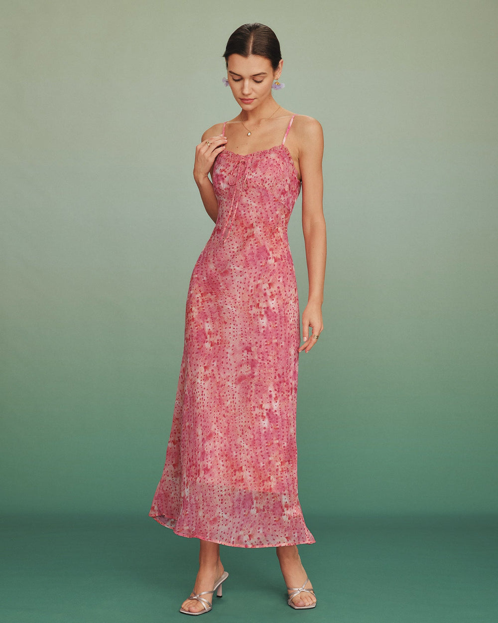 Pink Polka Dot Slip Maxi Dress | Rihoas
