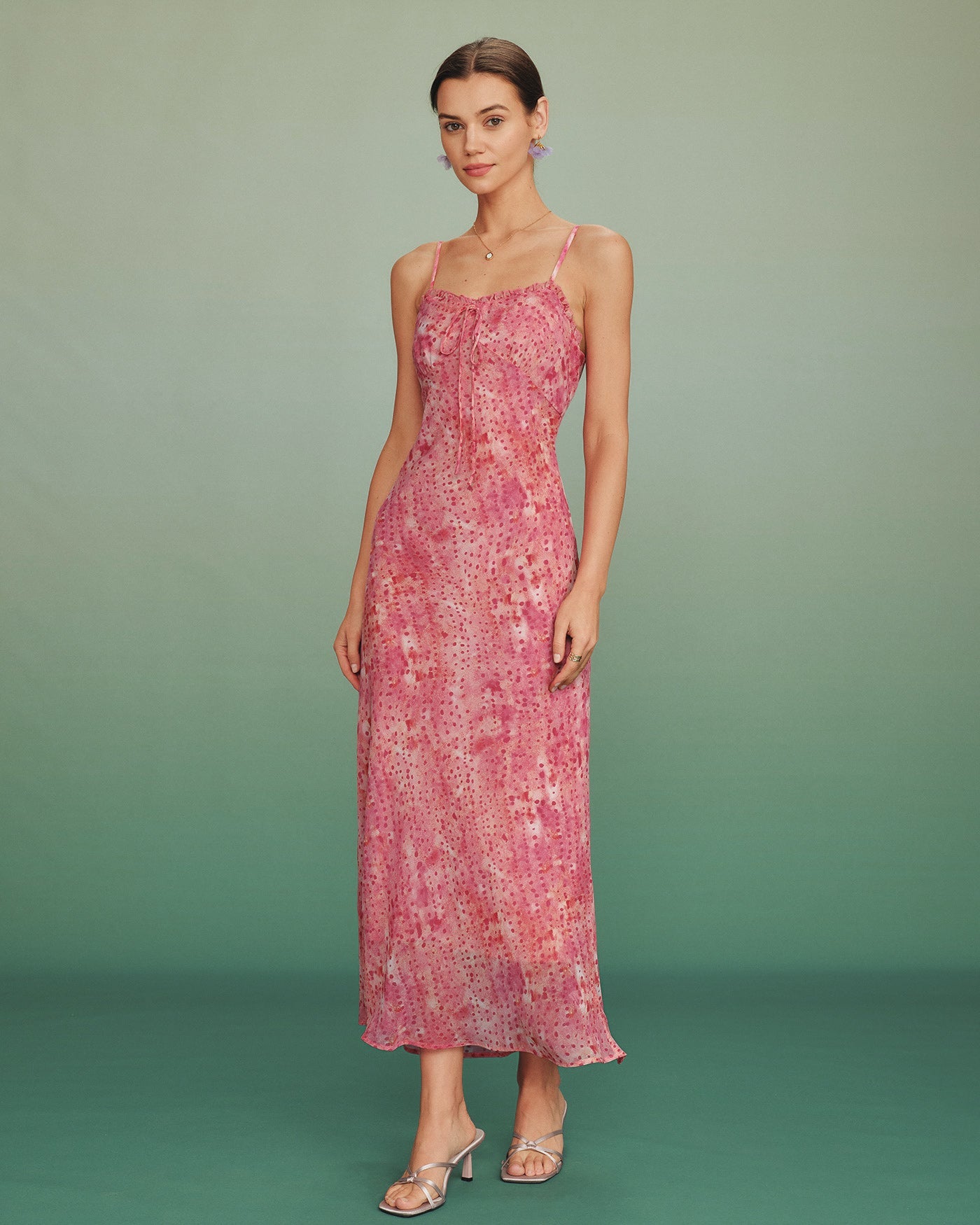 Pink Polka Dot Slip Maxi Dress | Rihoas
