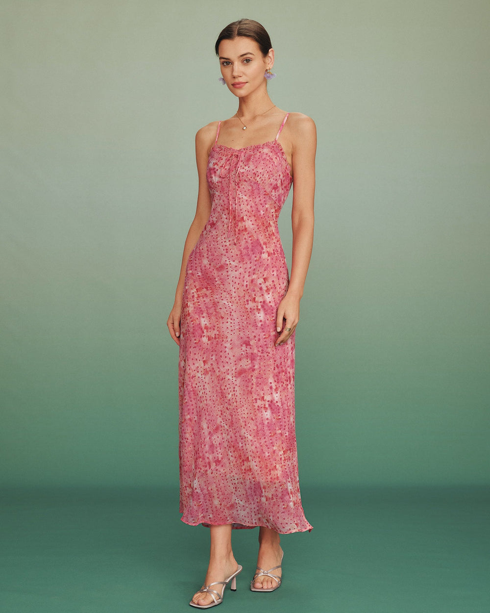 Pink Polka Dot Slip Maxi Dress | Rihoas