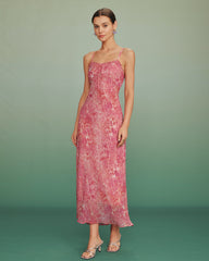Pink Polka Dot Slip Maxi Dress | Rihoas