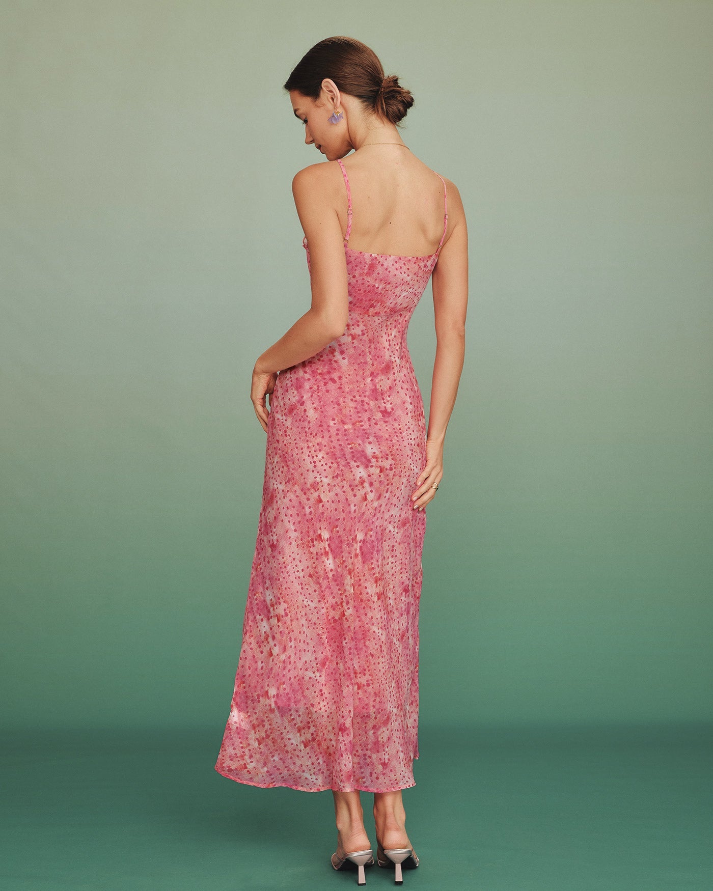 Pink Polka Dot Slip Maxi Dress | Rihoas