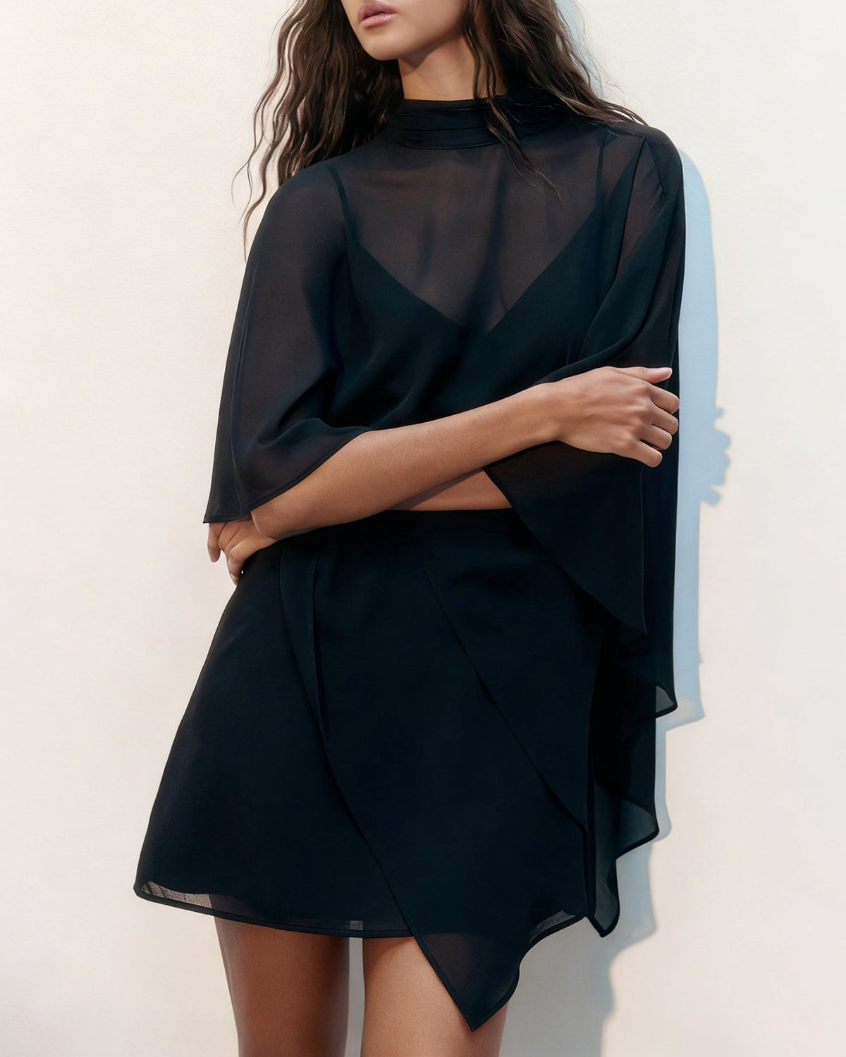 Black Turtle Cape Sleeve Mini Dress | Rihoas