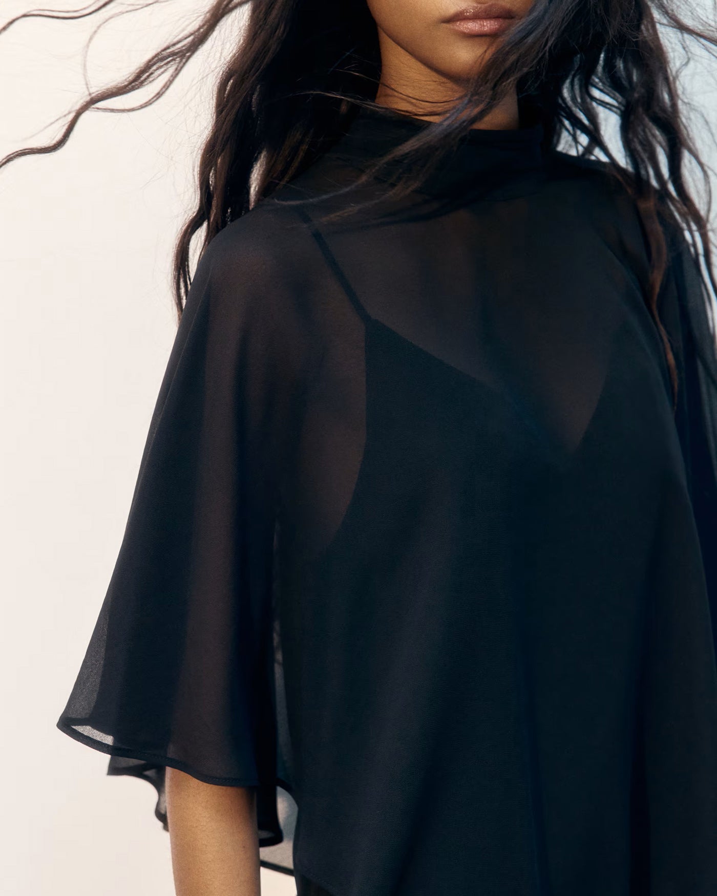 Black Turtle Cape Sleeve Mini Dress | Rihoas