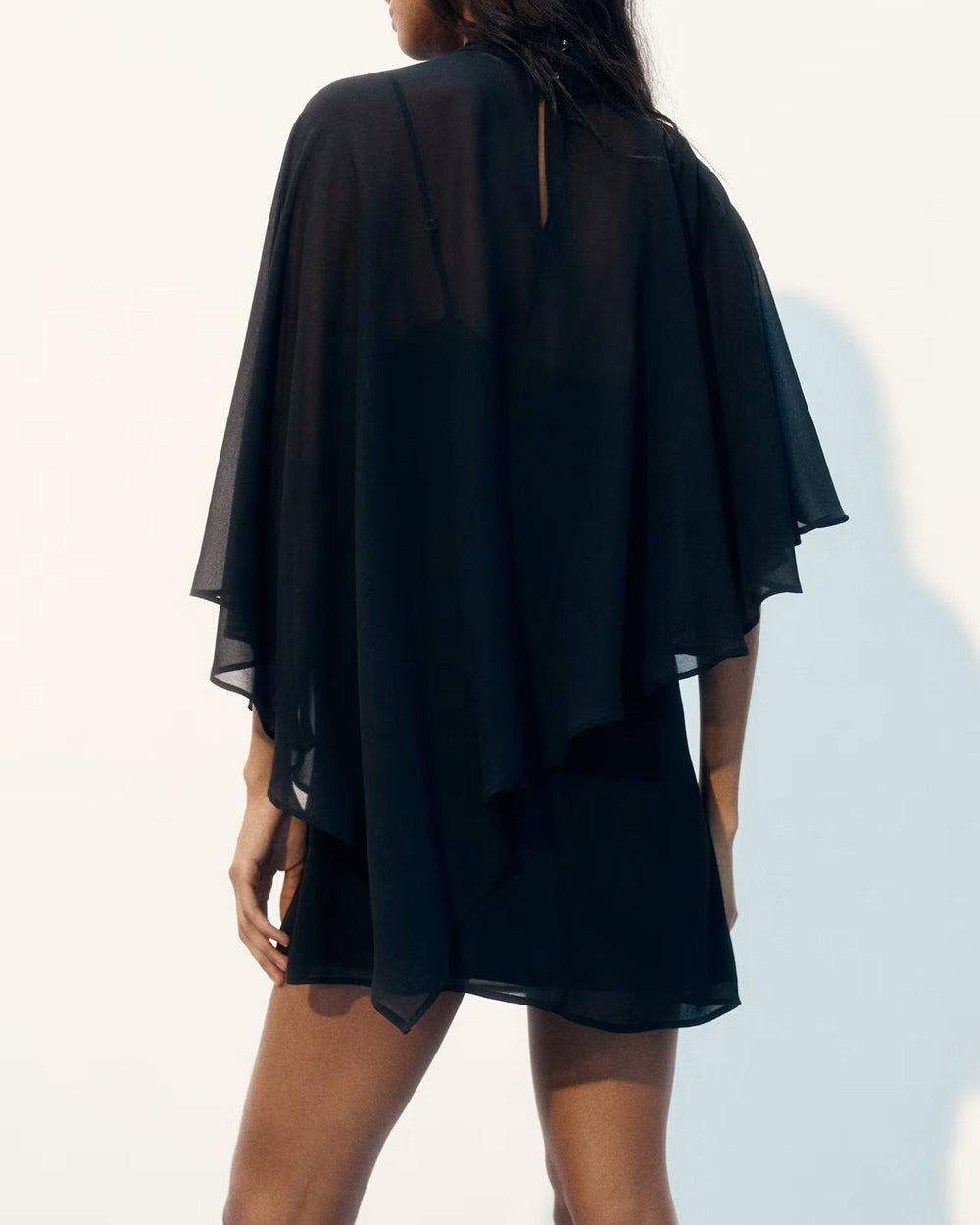 Black Turtle Cape Sleeve Mini Dress | Rihoas