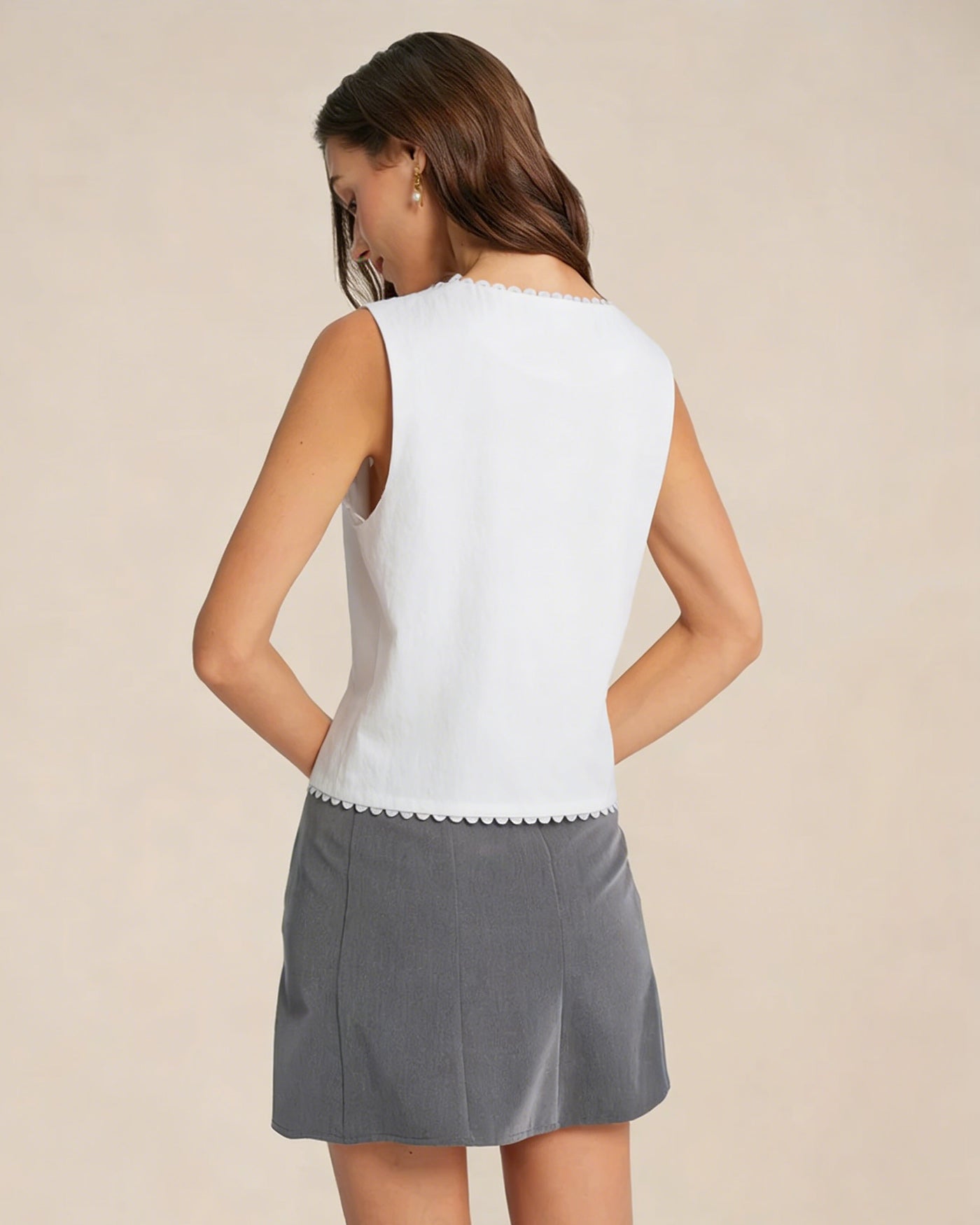 White V Neck Single Breasted Vest | Rihoas