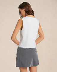White V Neck Single Breasted Vest | Rihoas